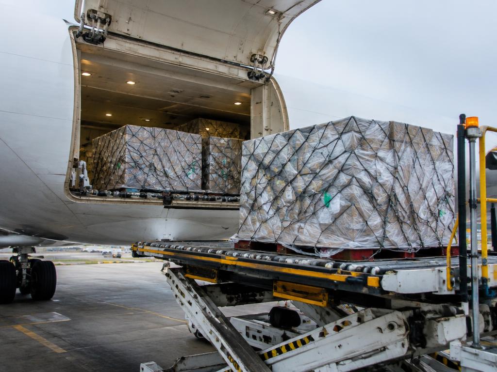 Cargo pallets loaded into an aircraft
